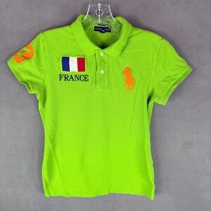 Ralph Lauren Women's The Skinny Polo Shirt M Big Pony France #3 Green READ
